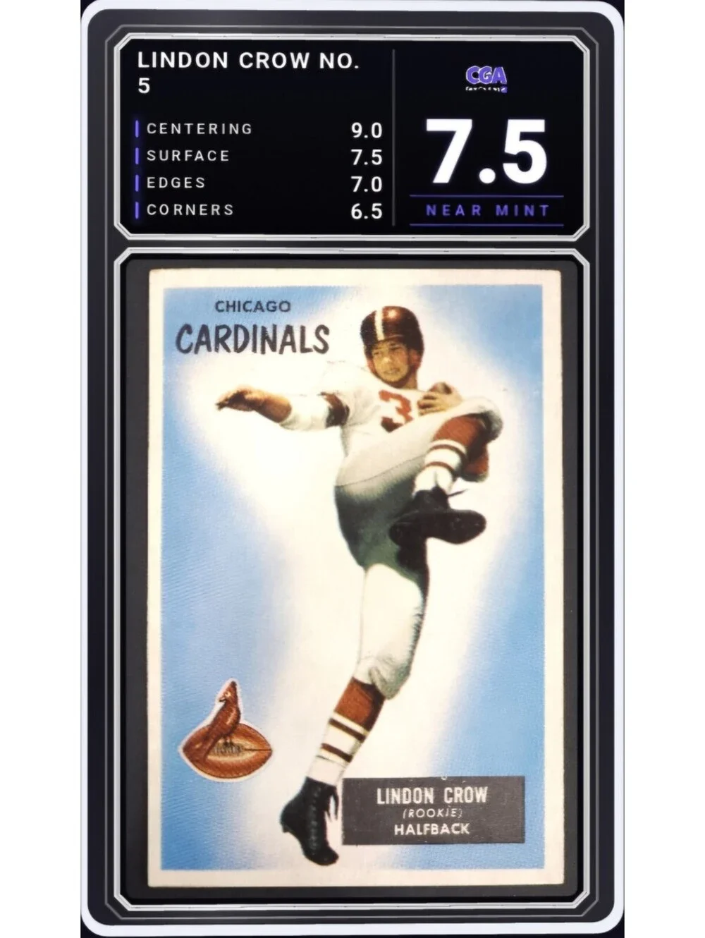 1955 Bowman Football #5 Lindon Crow RC Chicago Cardinals - CGA 7.5 Digital Grade